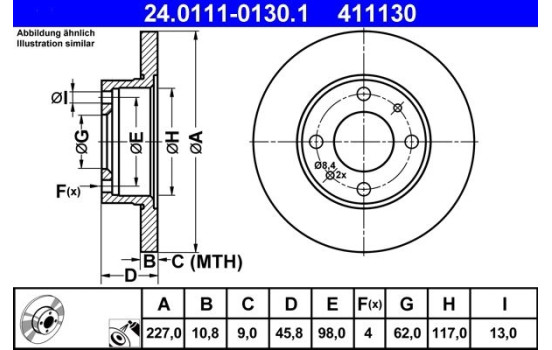 Brake Disc 24.0111-0130.1 ATE, Image 2