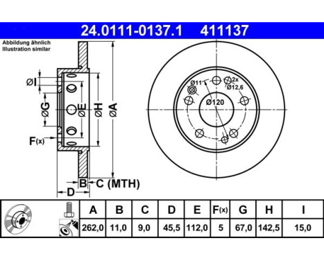 Brake Disc 24.0111-0137.1 ATE, Image 2