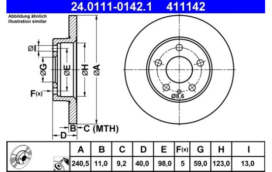 Brake Disc 24.0111-0142.1 ATE, Image 2