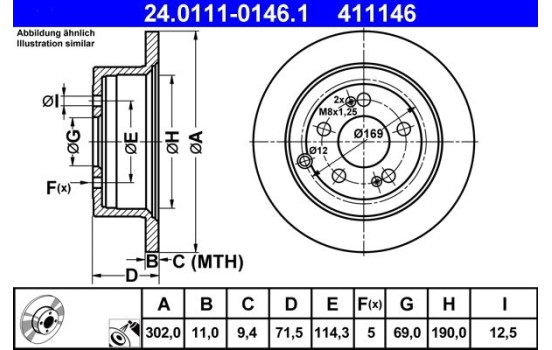 Brake Disc 24.0111-0146.1 ATE, Image 2