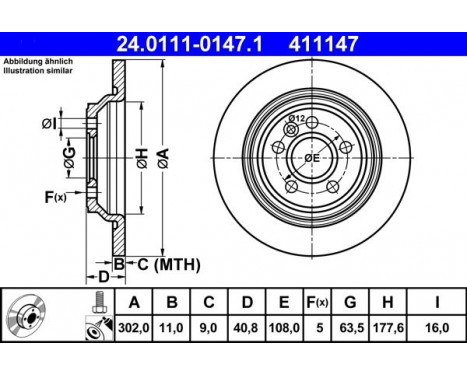 Brake Disc 24.0111-0147.1 ATE, Image 3