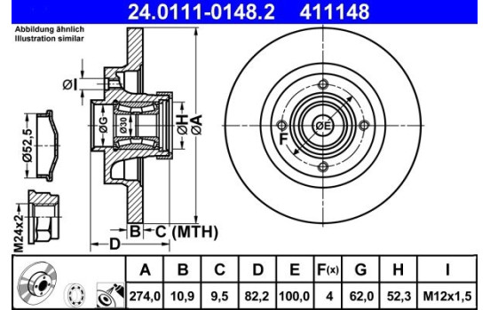 Brake Disc 24.0111-0148.2 ATE, Image 2