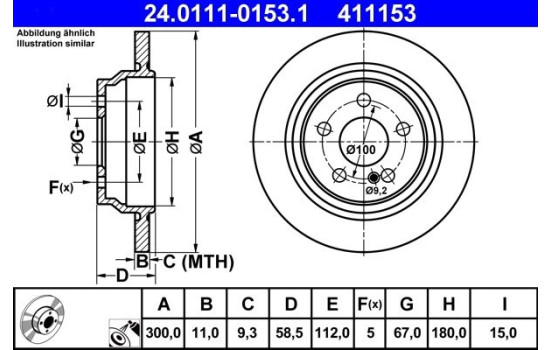 Brake Disc 24.0111-0153.1 ATE, Image 2