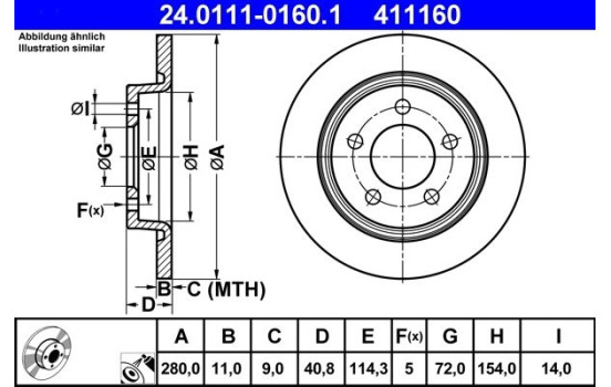 Brake Disc 24.0111-0160.1 ATE, Image 3