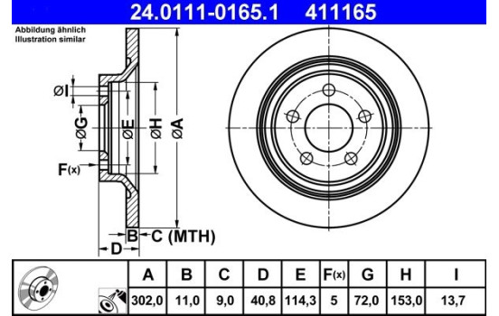 Brake Disc 24.0111-0165.1 ATE, Image 2