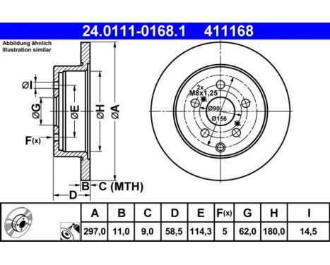 Brake Disc 24.0111-0168.1 ATE, Image 2