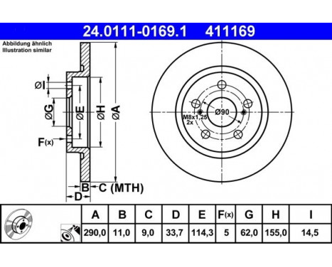 Brake Disc 24.0111-0169.1 ATE, Image 2