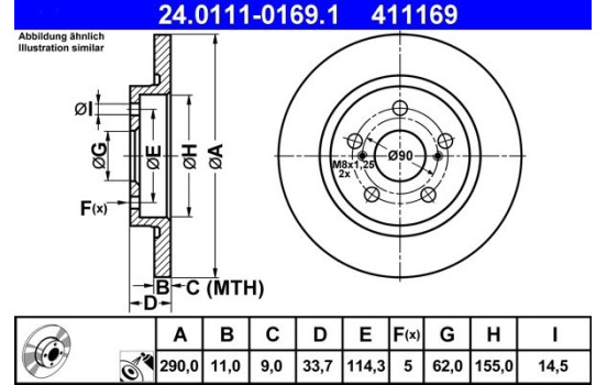 Brake Disc 24.0111-0169.1 ATE, Image 2