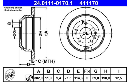Brake Disc 24.0111-0170.1 ATE, Image 2
