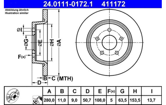 Brake Disc 24.0111-0172.1 ATE, Image 2