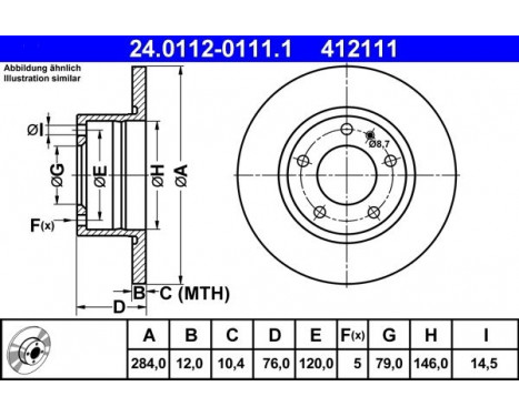 Brake Disc 24.0112-0111.1 ATE, Image 2