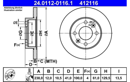 Brake Disc 24.0112-0116.1 ATE, Image 2