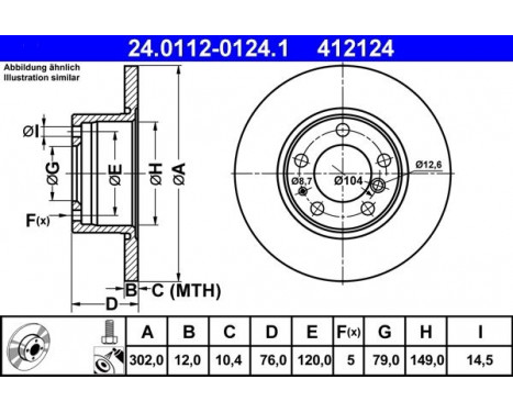 Brake Disc 24.0112-0124.1 ATE, Image 2