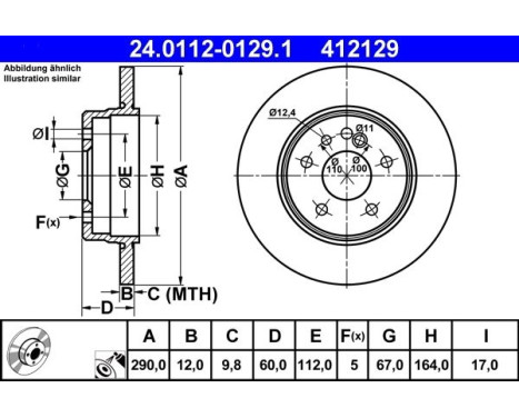 Brake Disc 24.0112-0129.1 ATE, Image 2