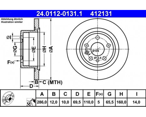 Brake Disc 24.0112-0131.1 ATE, Image 2