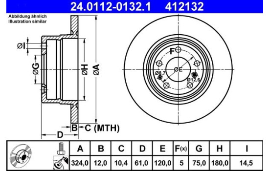 Brake Disc 24.0112-0132.1 ATE, Image 2