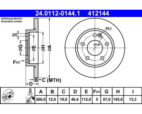 Brake Disc 24.0112-0144.1 ATE, Image 2