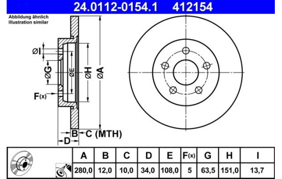Brake Disc 24.0112-0154.1 ATE, Image 2