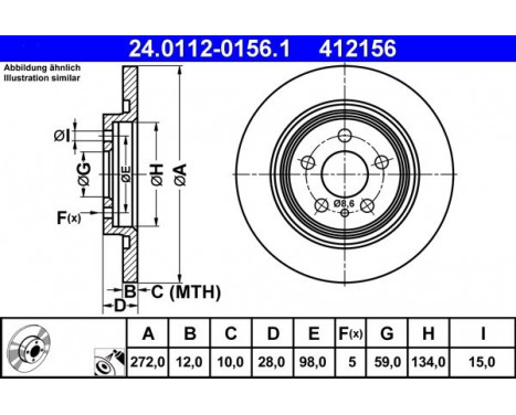 Brake Disc 24.0112-0156.1 ATE, Image 2