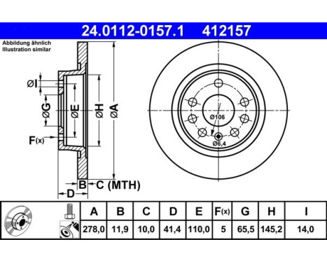 Brake Disc 24.0112-0157.1 ATE, Image 2