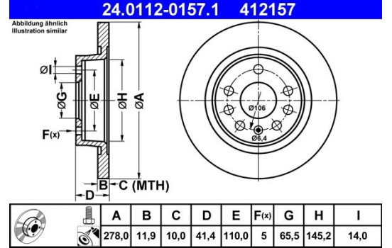 Brake Disc 24.0112-0157.1 ATE, Image 2
