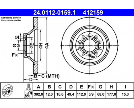 Brake Disc 24.0112-0159.1 ATE, Image 2