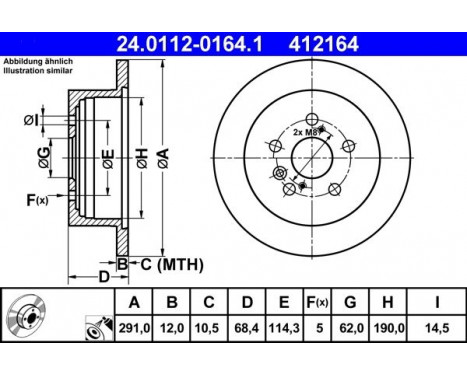 Brake Disc 24.0112-0164.1 ATE, Image 2