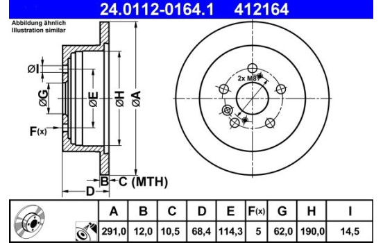 Brake Disc 24.0112-0164.1 ATE, Image 2