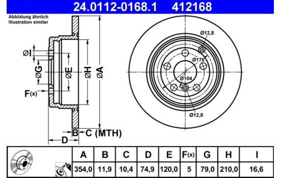 Brake Disc 24.0112-0168.1 ATE, Image 2