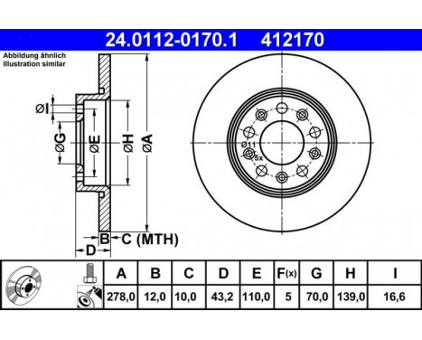 Brake Disc 24.0112-0170.1 ATE, Image 2