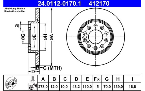 Brake Disc 24.0112-0170.1 ATE, Image 2