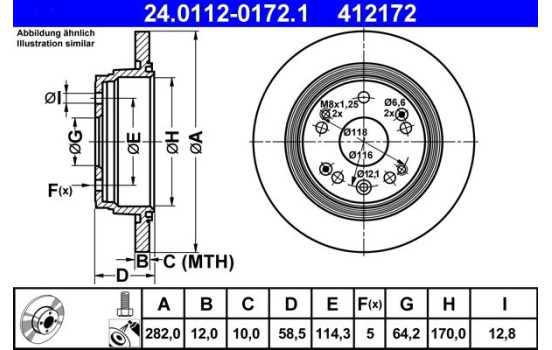 Brake Disc 24.0112-0172.1 ATE, Image 2