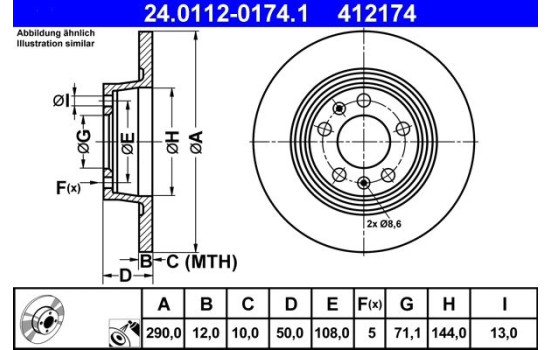 Brake Disc 24.0112-0174.1 ATE, Image 2