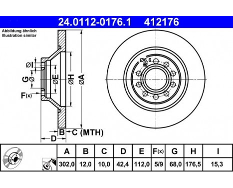 Brake Disc 24.0112-0176.1 ATE, Image 2