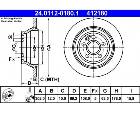 Brake Disc 24.0112-0180.1 ATE, Image 2