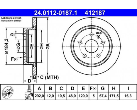 Brake Disc 24.0112-0187.1 ATE, Image 2