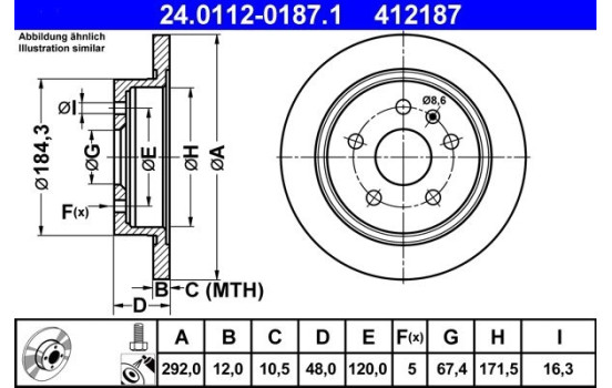 Brake Disc 24.0112-0187.1 ATE, Image 2
