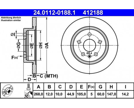 Brake Disc 24.0112-0188.1 ATE, Image 2