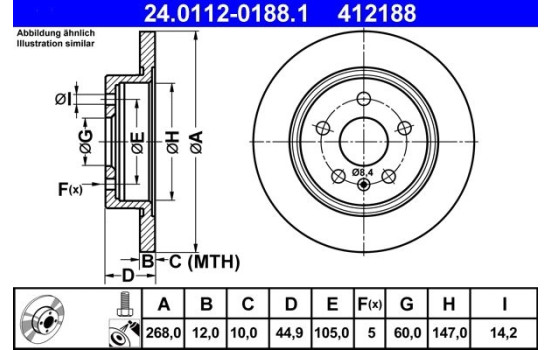 Brake Disc 24.0112-0188.1 ATE, Image 2