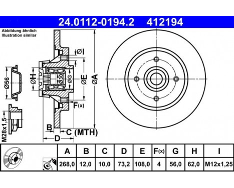 Brake Disc 24.0112-0194.2 ATE, Image 2
