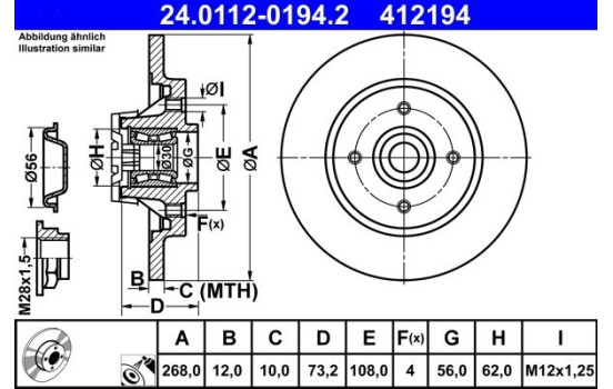 Brake Disc 24.0112-0194.2 ATE, Image 2