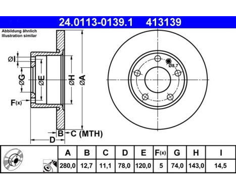Brake disc 24.0113-0139.1 ATE