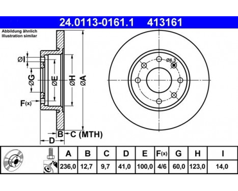 Brake Disc 24.0113-0161.1 ATE, Image 2