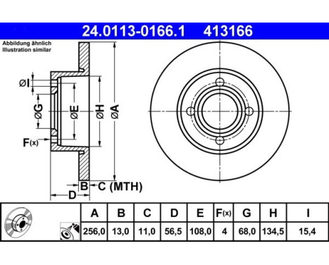 Brake Disc 24.0113-0166.1 ATE, Image 2