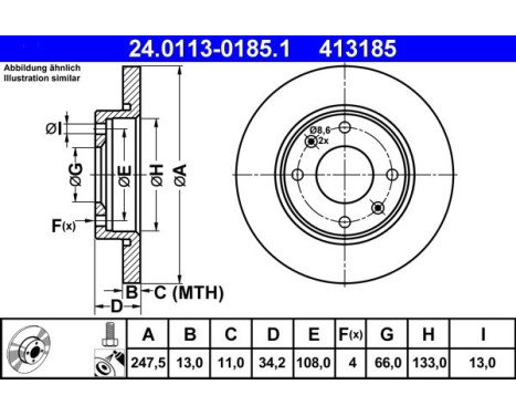 Brake Disc 24.0113-0185.1 ATE, Image 3