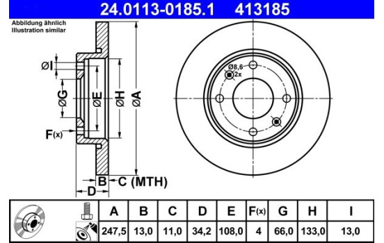 Brake Disc 24.0113-0185.1 ATE, Image 3