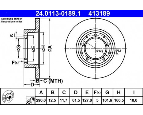 Brake Disc 24.0113-0189.1 ATE, Image 2