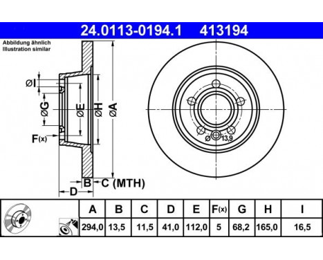 Brake Disc 24.0113-0194.1 ATE, Image 2