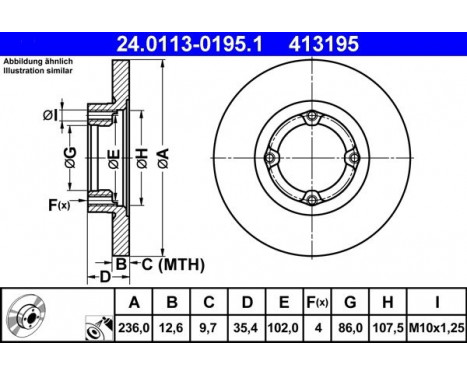 Brake Disc 24.0113-0195.1 ATE, Image 2