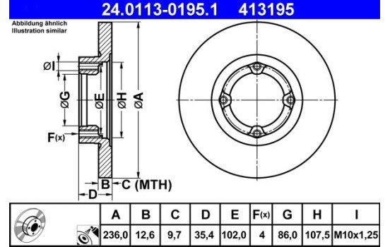 Brake Disc 24.0113-0195.1 ATE, Image 2